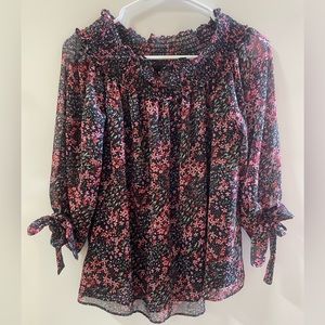 Black floral, flowy top, with bows